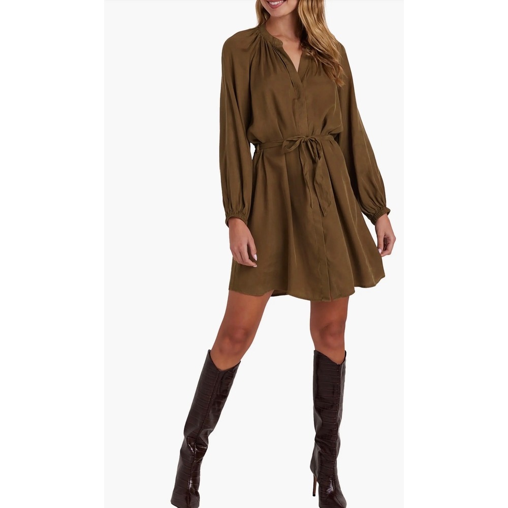 Bella Dahl Mini Dress Womens XS Olive Green Lyocell Twill Belted‎ B6926-G51-302